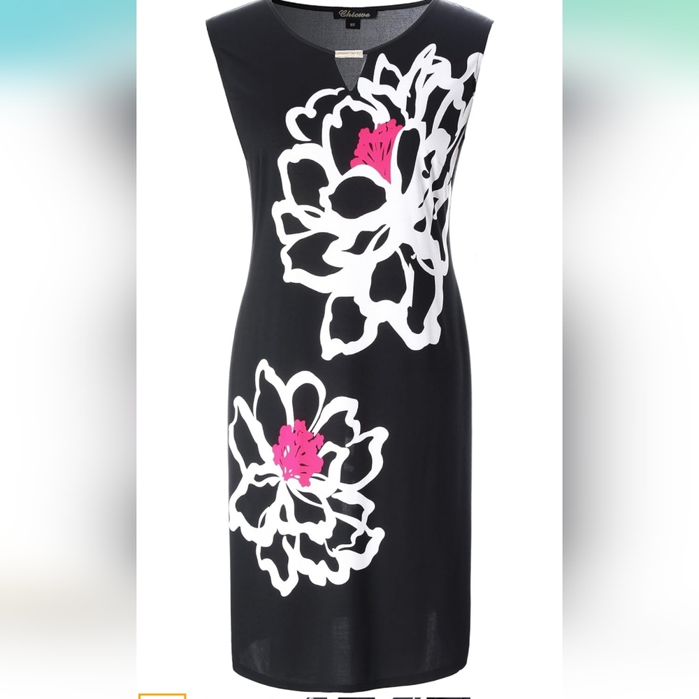 NEW-ABSTRACT Floral Print sleeveless dress.